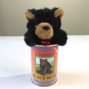Canned Black Bear Plush Stuffed Animal Critter In Novelty Can By Northern Gifts